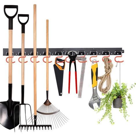 Support mural pour outils de jardin – Système de rangement réglable 64 pouces – 16 crochets antidérapants – Résistant à la corrosion et à l'humidité (1/5)