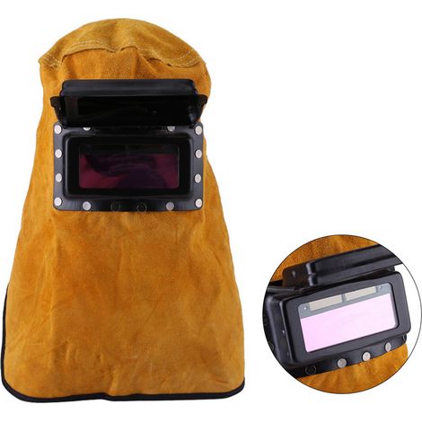 Hochkontrastige, mit Vollleder bezogene, argongefüllte Lichtbogenschweißmaske mit Blendschutz und automatisch abdunkelnder optischer Linse. (1/5)