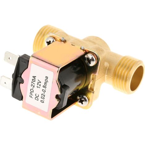 Water Inlet Flow Switch Valve, Electric Water Shut Off Valve, 1/2 Inch DC 12V Normally Closed Brass Electric Solenoid Valve for Water Control (1/5)