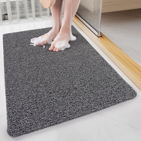 Tapis de bain antidérapant, rectangulaire, 80 x 50 cm, en luffa, avec évacuation, pour sol mouillé (gris et noir) (1/5)
