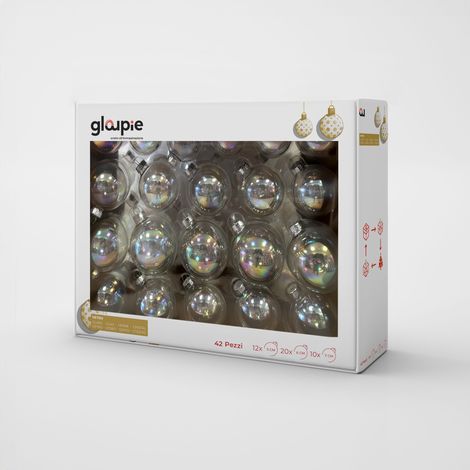GLOUPIE Box 42 Palline Per Albero Di Natale In Vetro Resistente Trasparenti,in 3 Misure Ø 7, 6, 5 cm, (1/5)