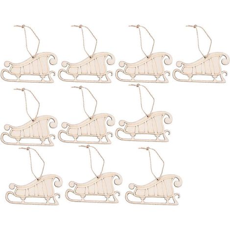 Lot de 10 décorations de Noël à suspendre, pendentifs créatifs en forme de traîneau du Père Noël, étiquettes en bois avec corde en chanvre, accessoires décoratifs pour sapin et maison.-1160.2cm