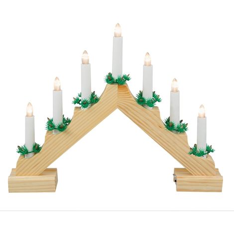 Bougeoir de l'Avent LED en bois de couleur naturelle avec 7 bougies LED blanc chaud, fonctionnement à piles, dimensions env. 40 x 30 cm, décoration pour Noël, Avent (1/5)