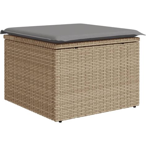 Tabouret de jardin, Pouf de jardin,Repose-pied avec coussin beige 55x55x37cm résine tressée CFW64405 (1/5)