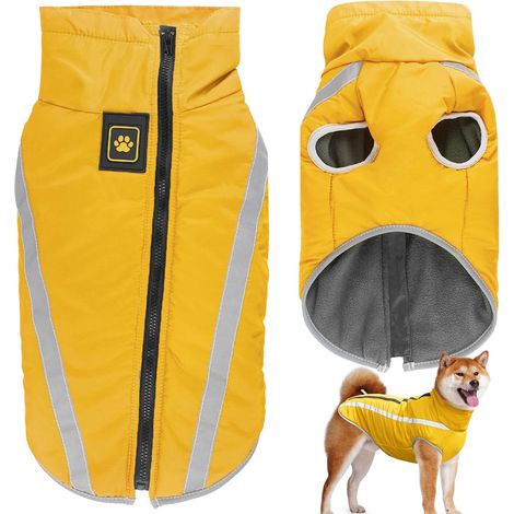 Giacca invernale per cani, taglia grande, impermeabile, antivento, in pile, gialla (2XL). (1/5)