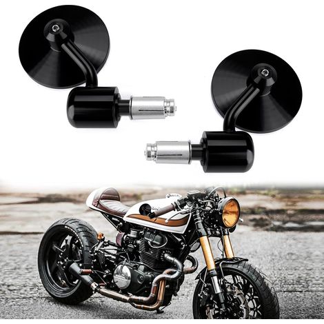 7/8" 22mm Motorcycle Handlebar End Mirror 3 Inch Round Rear View Side Mirror for Scooter Chopper Cruiser (Black) (1/5)