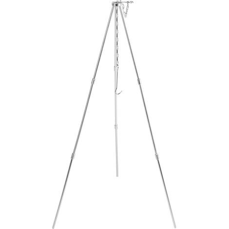 Trépied de cuisine portable d'extérieur avec chaîne de suspension réglable, support pour casseroles et barbecues, accessoire pour ustensiles de cuisine (1/5)