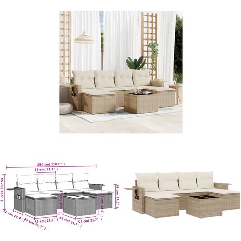Salon de jardin avec coussins 7 pcs beige résine tressée - Salon De Jardin - Meuble Extérieur - Résine Tressée - Rotin Synthétique - Mobilier De Jardin - Home & Living (1/3)