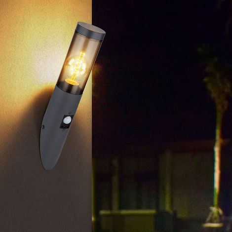 Lampada da parete per esterno con rilevatore di movimento, lampada da parete in acciaio inox torcia esterna, fumo antracite, 1x E27, LxA 7,6x41 cm (1/5)