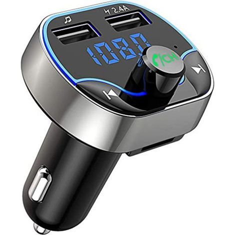 AIDUCHO Transmetteur Fm Bluetooth Pour Voiture, Kit Adaptateur Récepteur Radio Sans Fil Pour Lumière Ambiante Bleue Avec Appels Mains Libres, Double Chargeur Usb 5 V/2,4 A Et 1 A (1/4)
