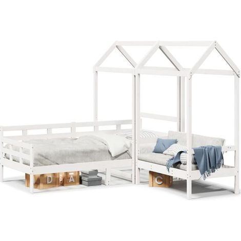 Ensemble canapé-lit et banquette blancs avec baldaquin, matelas non inclus. (1/5)