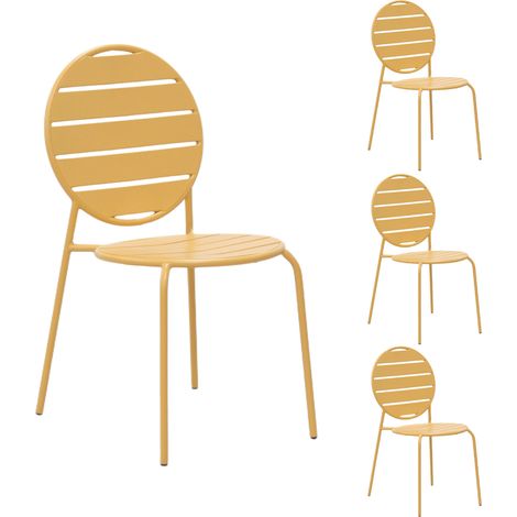 Lot de 4 chaises de jardin dossier rond en métal moutarde - BACA