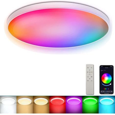 TAISHENGDA-Plafonnier LED intelligent avec Télécommande, 24W 30cm 2400LM 2700-6500K Syn Multiple Couleur APP Musique Température de Couleur Luminosité Dimmable Timer pour Chambre à coucher Salon Party (1/5)