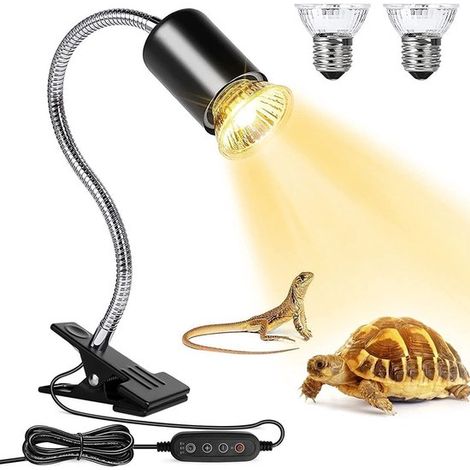 Calentador para reptiles, tira de luz UVA UVB para reptiles, manguera giratoria de 360° y temporizador, 2 lámparas de 50 W, apto para reptiles (1/5)