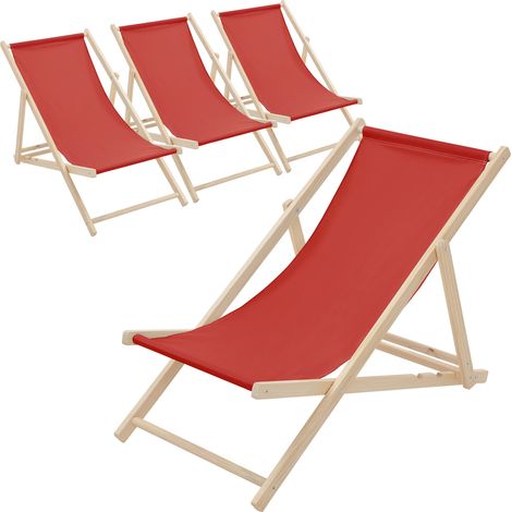 ECD Germany 4er Set Liegestuhl klappbar, Rot, aus Holz, verstellbare Rückenlehne, 3 Positionen, bis 120kg, Sonnenliege Gartenliege Strandliege Strandstuhl Holzklappstuhl, für Garten, Balkon & Strand