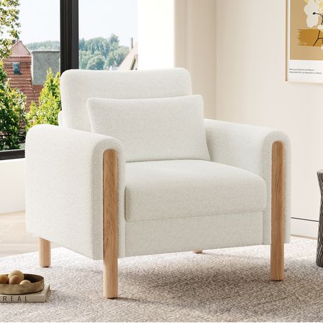 DESVIAE Fauteuil Moderne en Teddy Blanc avec Coussin Épais Sessel de Relaxation 1 Place pour Salon Bureau ou Chambre (1/5)