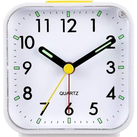 Silent analog alarm clock with no ticking, gentle wake-up, audible beeps, volume increase, snooze and light functions, battery operated, easy setting, white - READCLY (1/5)