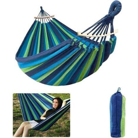 Hamac de camping extra large,balancelle portable,toile épaisse et durable à rayures avec poutre anti-roulement,sangles d'arbre