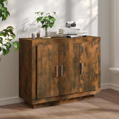 Aparador madera contrachapada color roble ahumado 92x35x75 cm (1/4)
