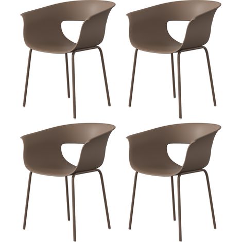 Set mit 4 ergonomischen Gartenstühlen mit ausgeschnittener Rückenlehne und Armlehnen, wetter- und rostbeständig, kaffeebraun
