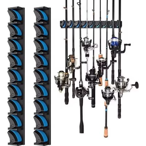 Support vertical pour cannes à pêche, support mural pour cannes à pêche, support pour 9 cannes, garage à cannes, compatible avec la plupart des cannes (1/4)