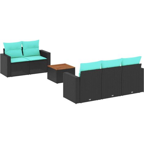 6-tlg. Garten-Sofagarnitur mit Kissen Schwarz Poly Rattan vidaXL (1/5)