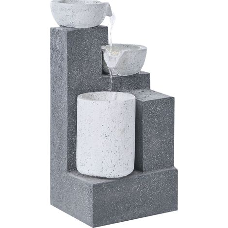 Fontaine de Jardin Extérieur avec 3 Bassins Décoratifs LED à Brancher Résine Grise Nagami