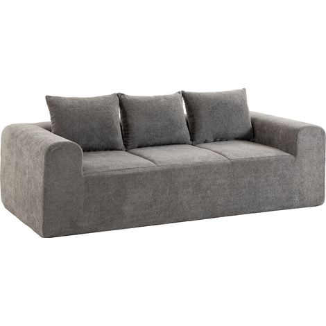 Chenille Canapé Gris 220 cm Places Salon Moderne Assise Accoudoirs Coussins (1/5)