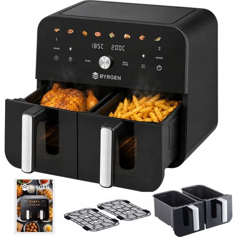 Freidora de aire Byrgen de 9 litros, doble zona, 2400 W, sincronización, doble cocción, 2 cámaras LED, 8 programas. (1/5)