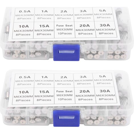 2 boîtes fusibles verre M6x30mm 0.5A-30A à action rapide, kit avec boîte de rangement, protection circuit (1/5)