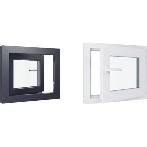 Finestra in PVC - Triplo vetro - Bicolore - Bianco e grigio - 600 mmx500 mm cm