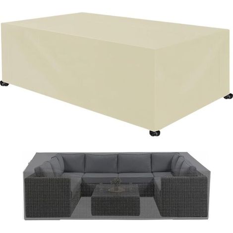 Housses pour Salons de Jardin 152x104x74cm Imperméable, Résistance au Vent, Anti-UV Housse Protection Table Jardin avec Grilles D’aération pour Table, Meubles, Chaises Extérieur, Beige (1/4)