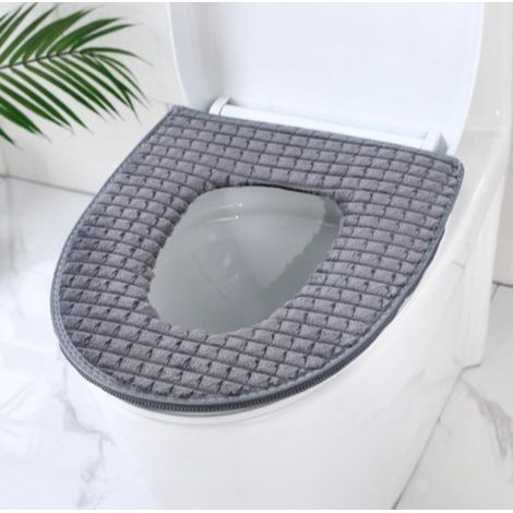 1 Coussin De Siège De Toilette Chaud avec Fermeture Éclair Housse De Siège De Salle De Bain Plus Épaisse (1/5)