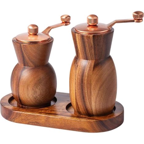 2 moulins à sel et poivre manuels, bois, à manivelle, style rétro (1/5)
