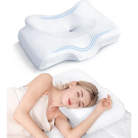 Adjustable orthopedic cervical pillow for neck pain relief, hollow design, unscented memory foam with cooling cover, contoured support for sleepers (1/4)
