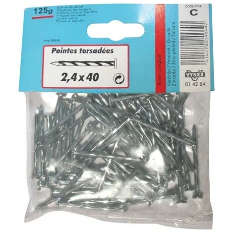 VYNEX - Pointe torsadée TP acier zingué 2.4x40mm 125g