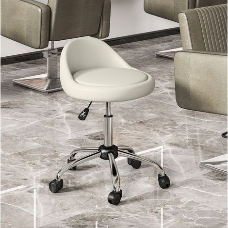 Tabouret de travail à roulettes, réglable en hauteur 63-83 cm, pivotant, blanc DESVIAE (1/5)