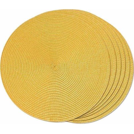 Table à manger Lot de 6 sets de table tressés ronds jaunes pour tables à manger Sets de table antidérapants tissés lavables 38 cm (1/4)