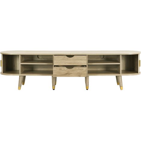 Meuble TV avec portes coulissantes en MDF couleur chêne, 175x38x45 cm, style rustique (1/5)