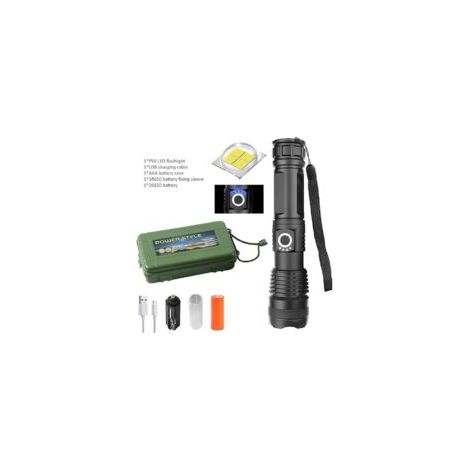 Lampe torche avec affichage de la puissance, longue portée, Zoom télescopique P70, lampe de nuit rechargeable par USB (Style 2) - Crezuo (1/4)