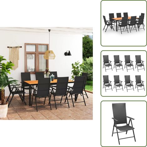 Ensemble à manger de jardin 9 pcs noir et marron - Ensemble Salon De Jardin - Meuble De Jardin - Table Et Chaises - Table Basse Jardin - Set Repas Extérieur (1/5)