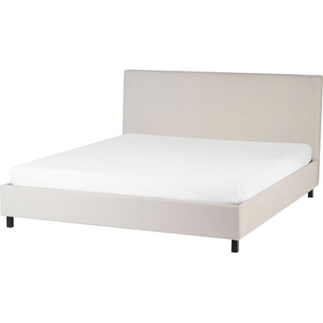 Letto Imbottito Tessuto Beige Rete a Doghe e Testata Alta 180 x 200 cm Sennez