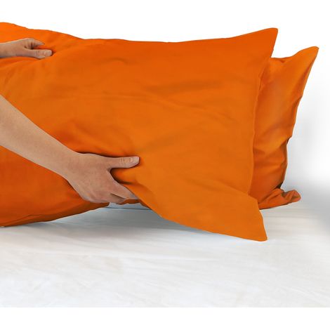Coppia federe per Cuscino guanciale Letto 100% Cotone Made in Italy con patella interna Arancio - 52x80 cm