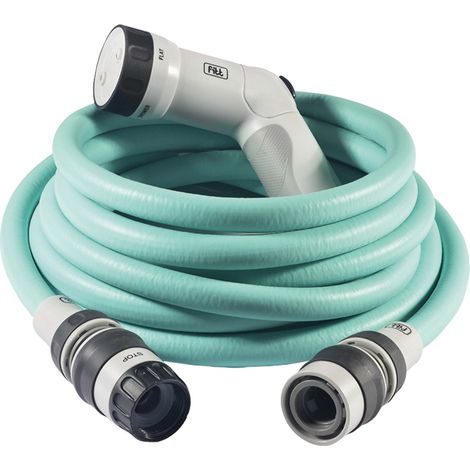 FITT IKON 15 m - Gartenschlauch, ausziehbar, kompakt, leicht und sofort einsatzbereit, mit Multifunktions-Pistole, Aquamarine