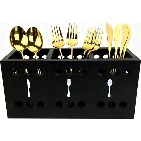 Egouttoir Couverts Noir - Pot Ustensiles Cuisine pour plan de travail, range-couverts pour ustensiles de cuisine, boîte de rangement pour fourchettes et cuillères, récipient pour vaisselle de fête (1/5)