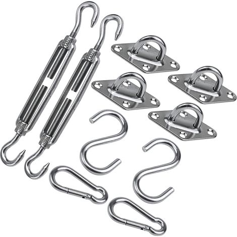 Kit de fixation pour voile d'ombrage : crochets en S en acier inoxydable 304, fixations M6 pour auvent. (1/4)