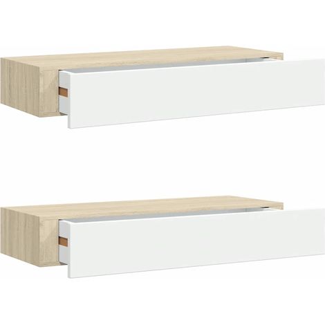 Wall Drawer Shelves 2 pcs Oak and White 60x23.5x10cm MDF vidaXL