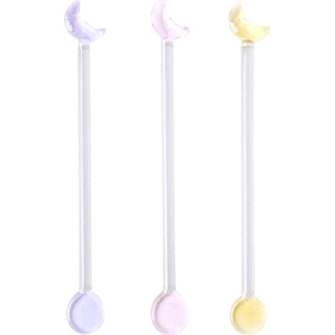 Lot de 3 bâtonnets mélangeurs en verre pour cocktails et boissons, bâtonnets mélangeurs en forme de lune pour café et cocktails, pour restaurants et bars à domicile. (1/5)