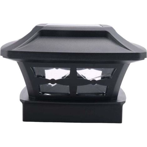 LumièRes Solaires de Chapeau Poteau 2 Modes D'éClairage ClôTure Plate-Forme LED pour les Poteaux en Bois DéCoration Jardin Noir Chaud (1/4)