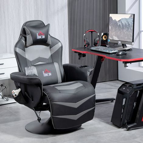 Silla gaming, función de masaje, respaldo reclinable, reposapiés, hasta 120 kg, estructura de acero, piel sintética, gris. (1/5)